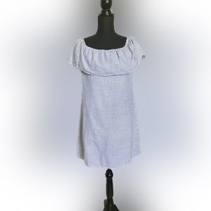 PerSeption Concept Blue Stripe Cotton Off Shoulder Sundress Lined Womens Sz s